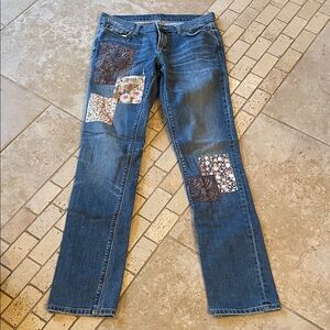 LONDONJEAN Blue Straight Leg Jeans with Patchwork